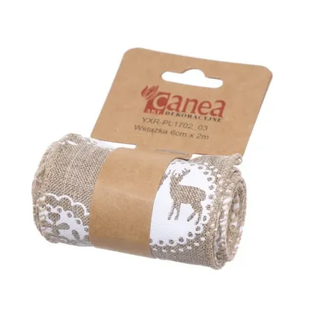 Wstążka dekoracyjna Canea 60mm x 2m, Naturalna w renifery